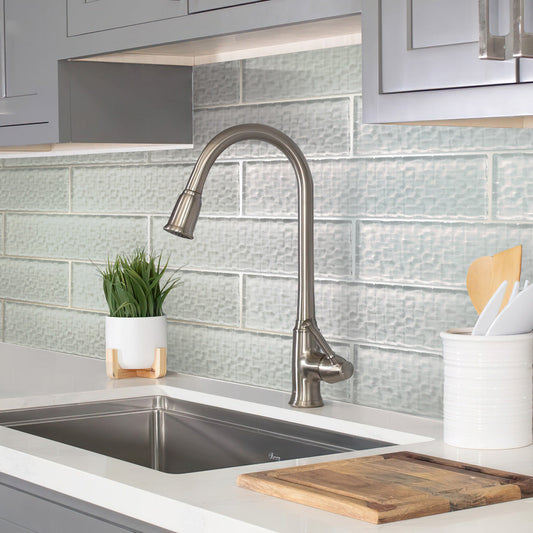 Pearl White 3 x 12 Textured, Glossy Glass Subway Tile