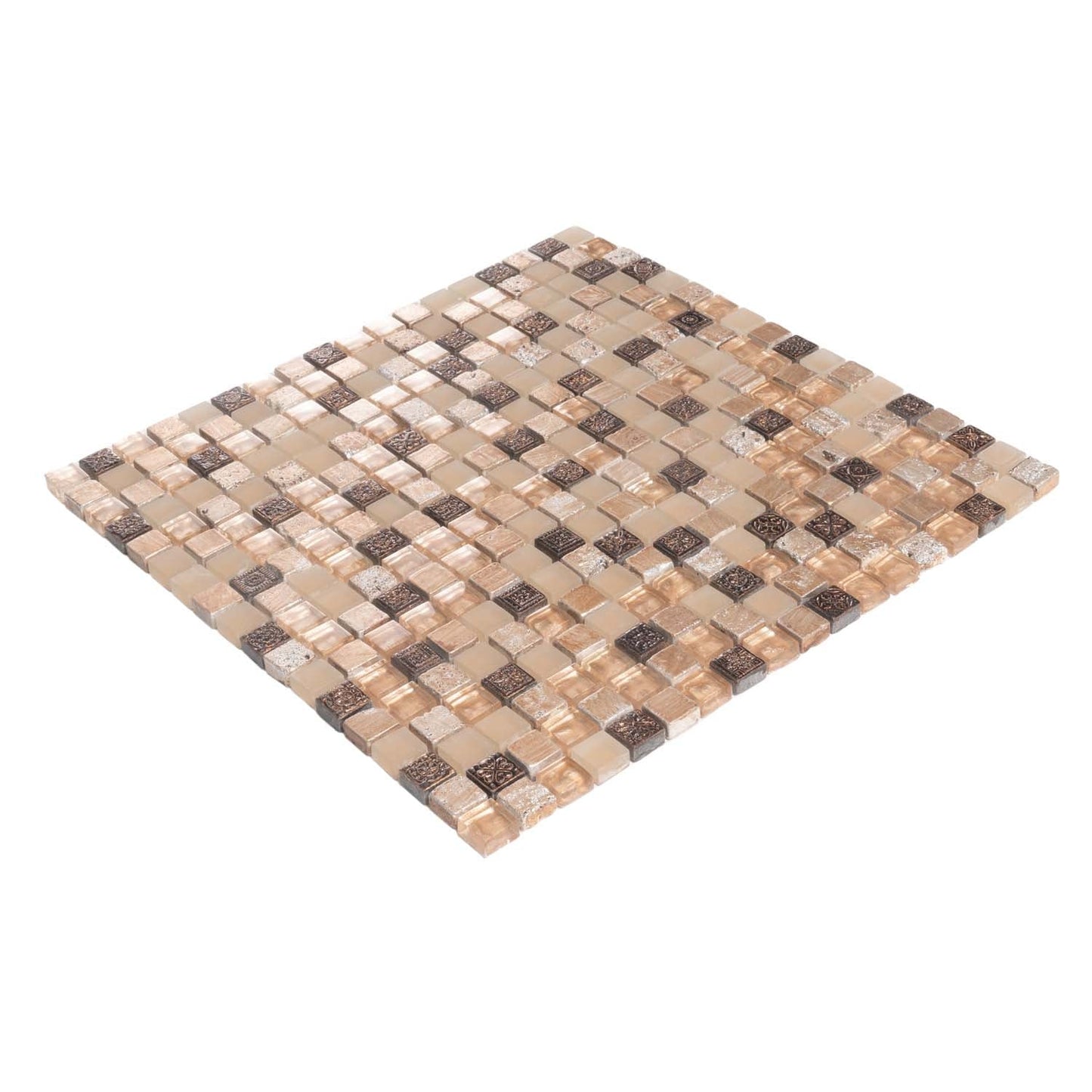 Beige andBrown 12 x 12 Glossy, Foiled Glass, Resin, Stone Mosaic Tile