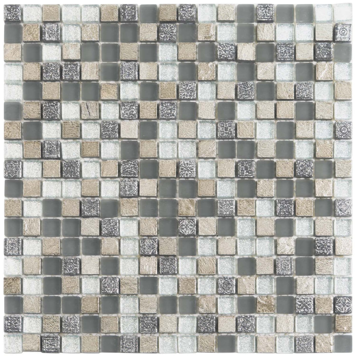 Blue and Gray 12 x 12 Glossy, Foiled Glass, Resin, Stone Mosaic Tile - Sample