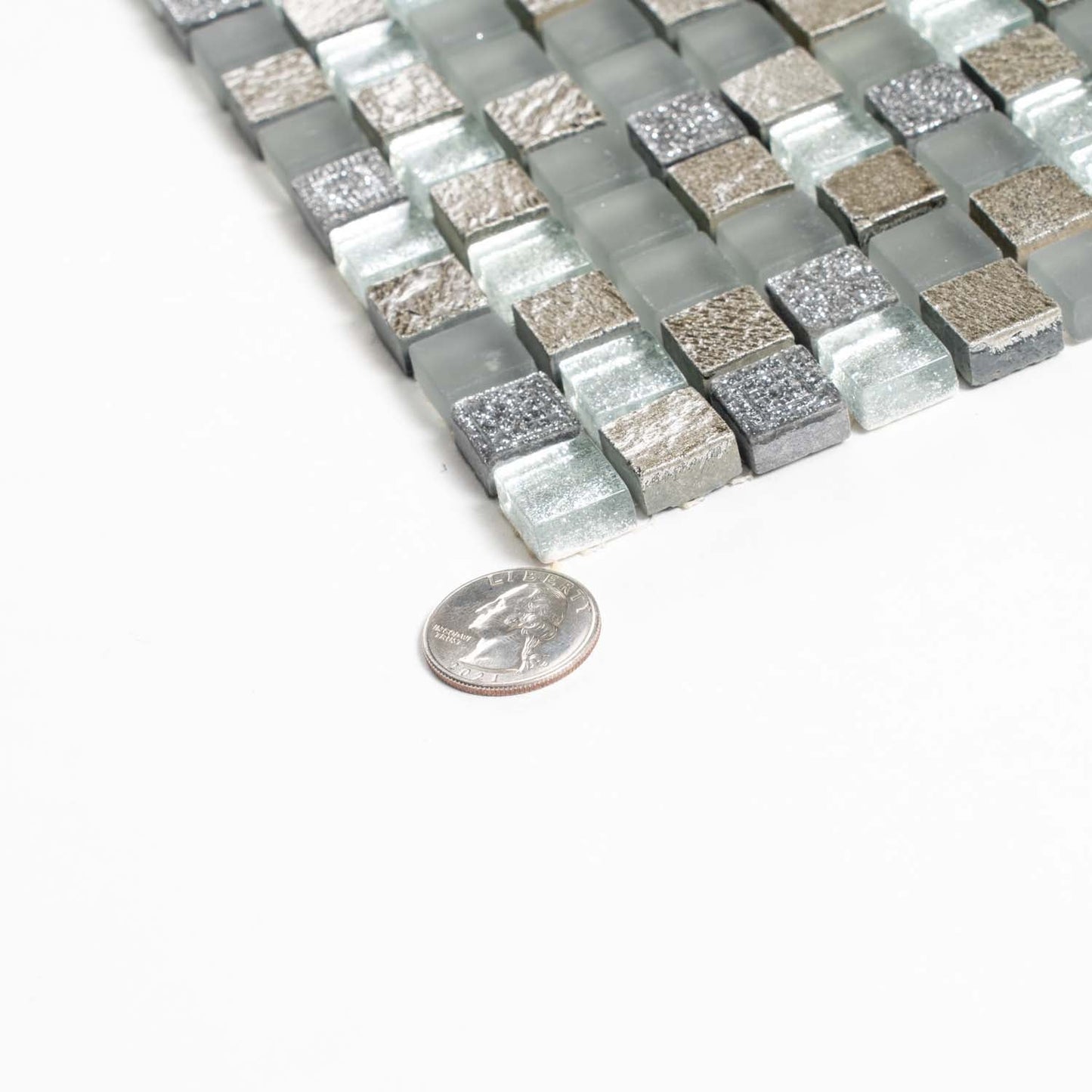 Blue and Gray 12 x 12 Glossy, Foiled Glass, Resin, Stone Mosaic Tile - Sample