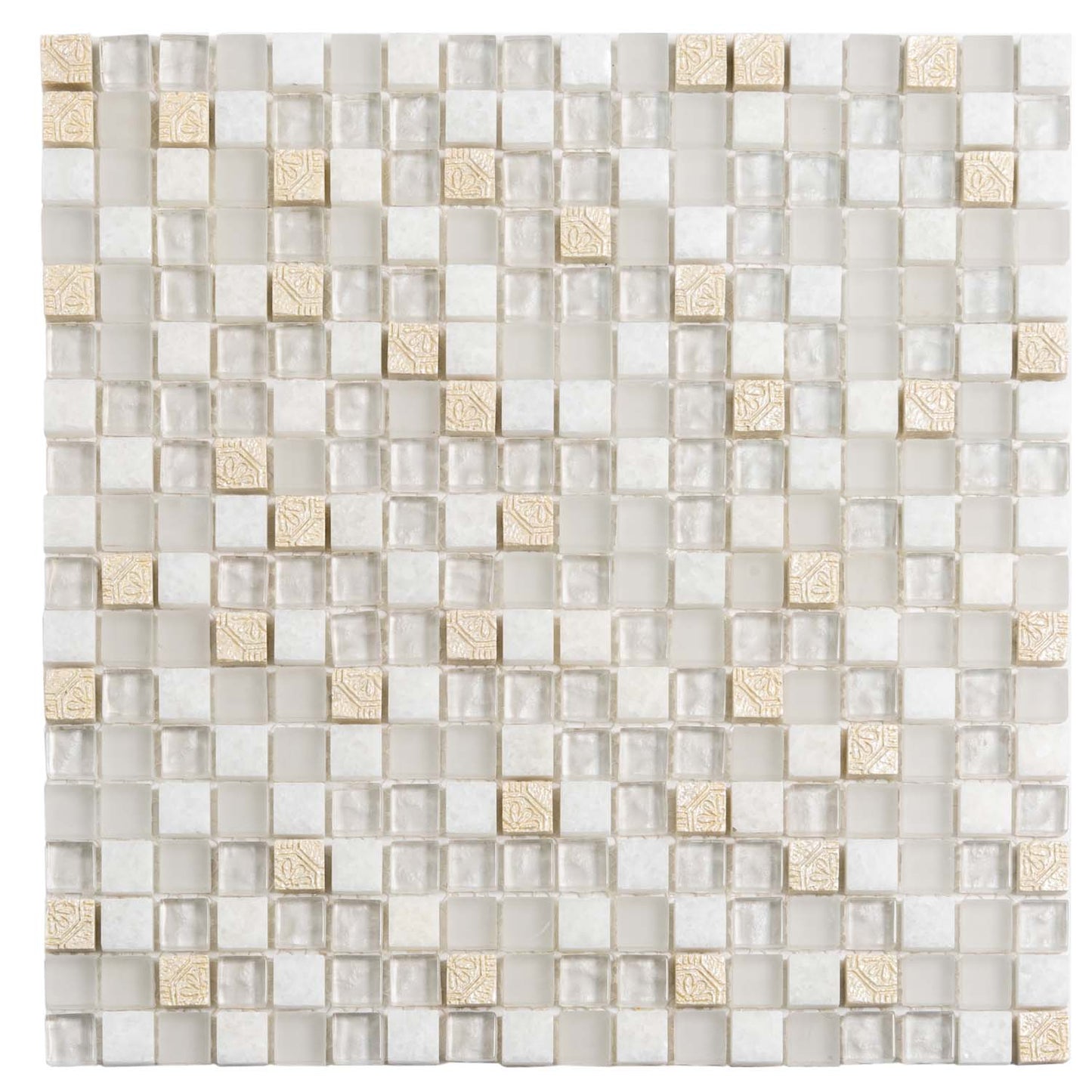 White 12 x 12 Glossy, Foiled Glass, Resin, Stone Mosaic Tile