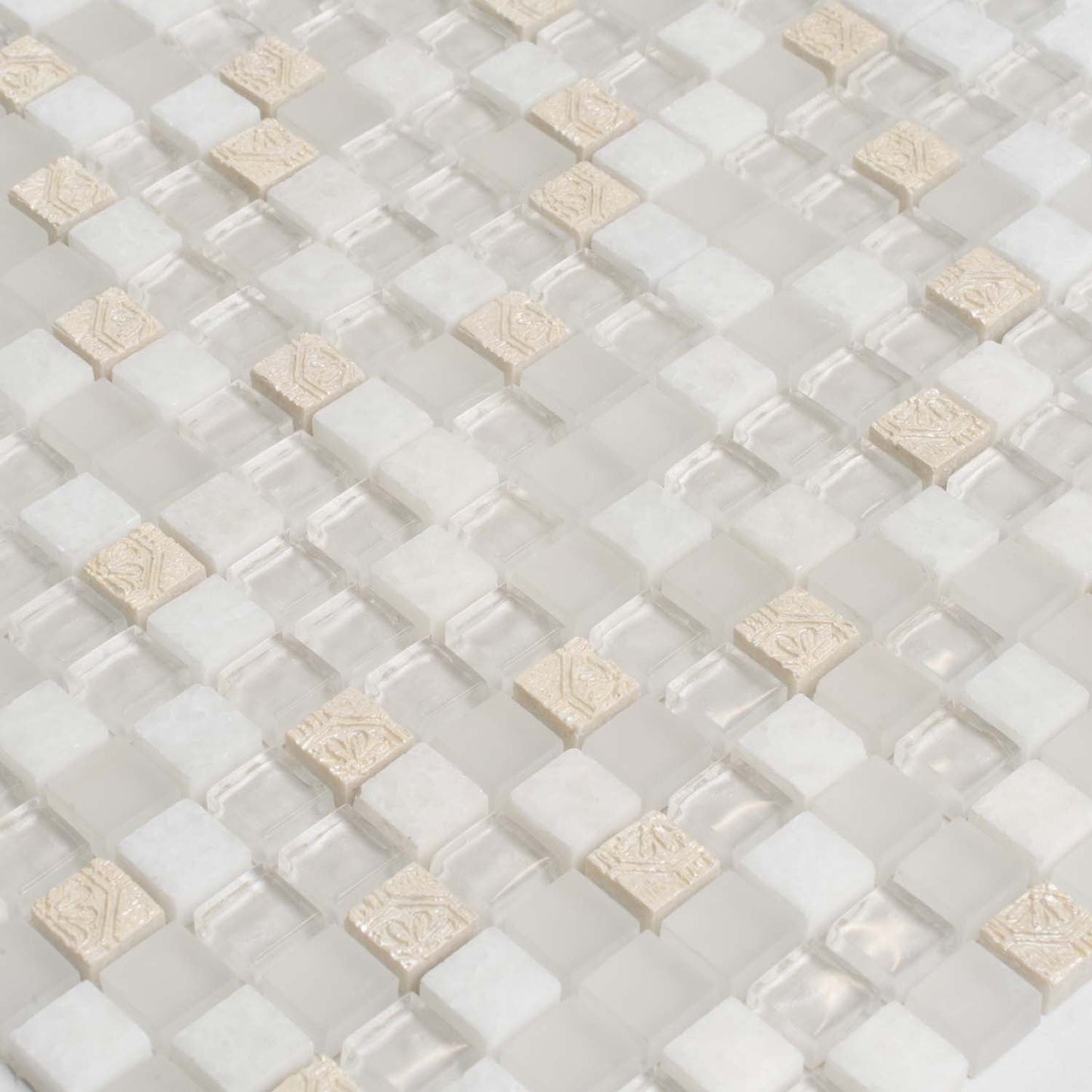 White 12 x 12 Glossy, Foiled Glass, Resin, Stone Mosaic Tile