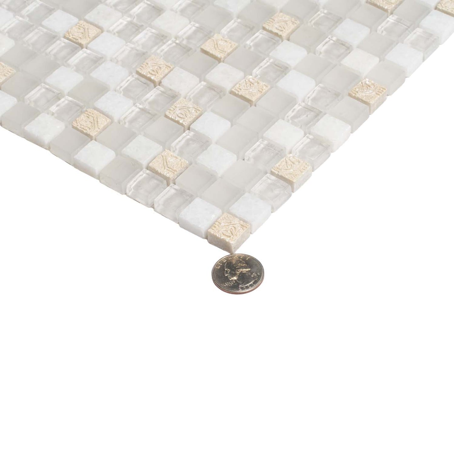 White 12 x 12 Glossy, Foiled Glass, Resin, Stone Mosaic Tile