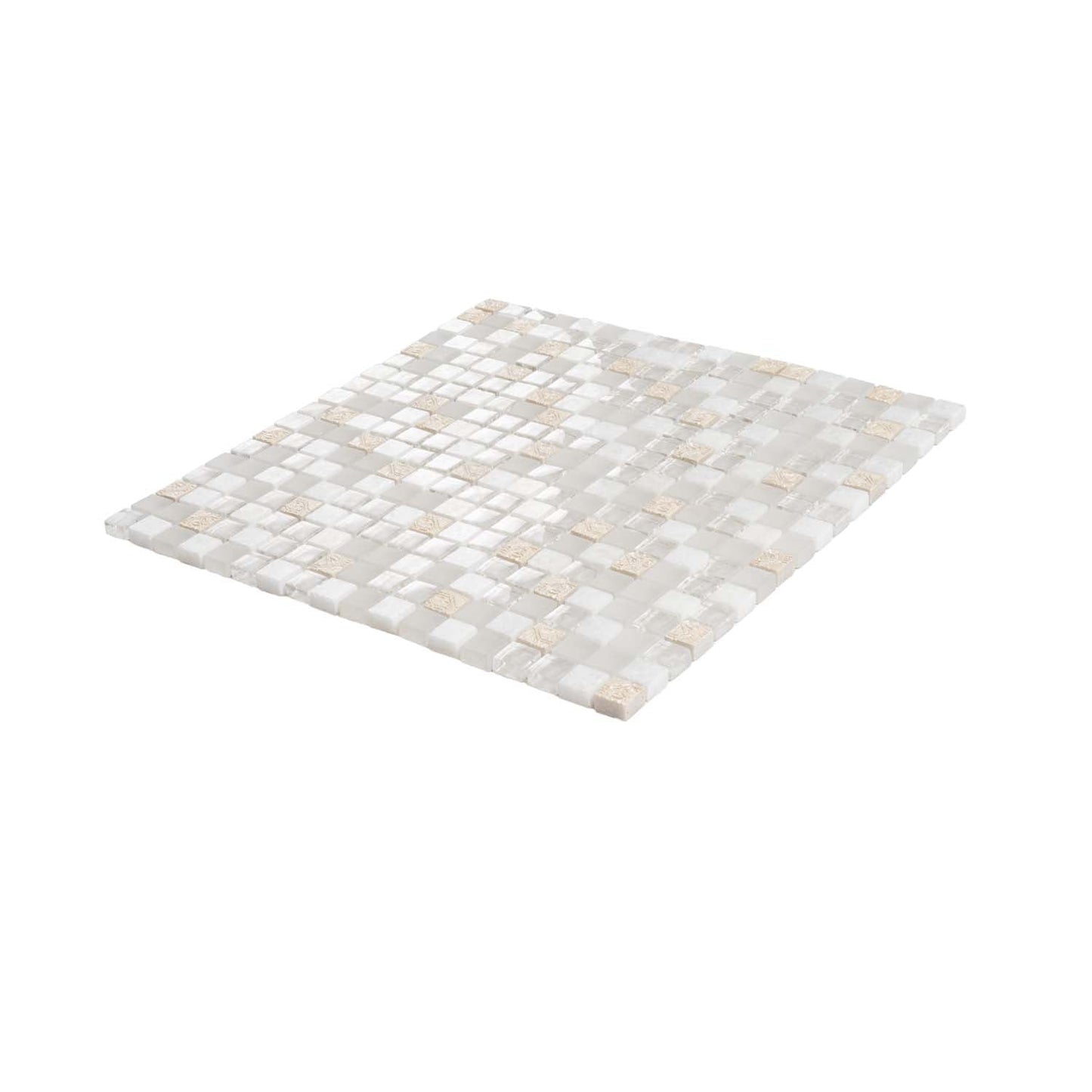 White 12 x 12 Glossy, Foiled Glass, Resin, Stone Mosaic Tile