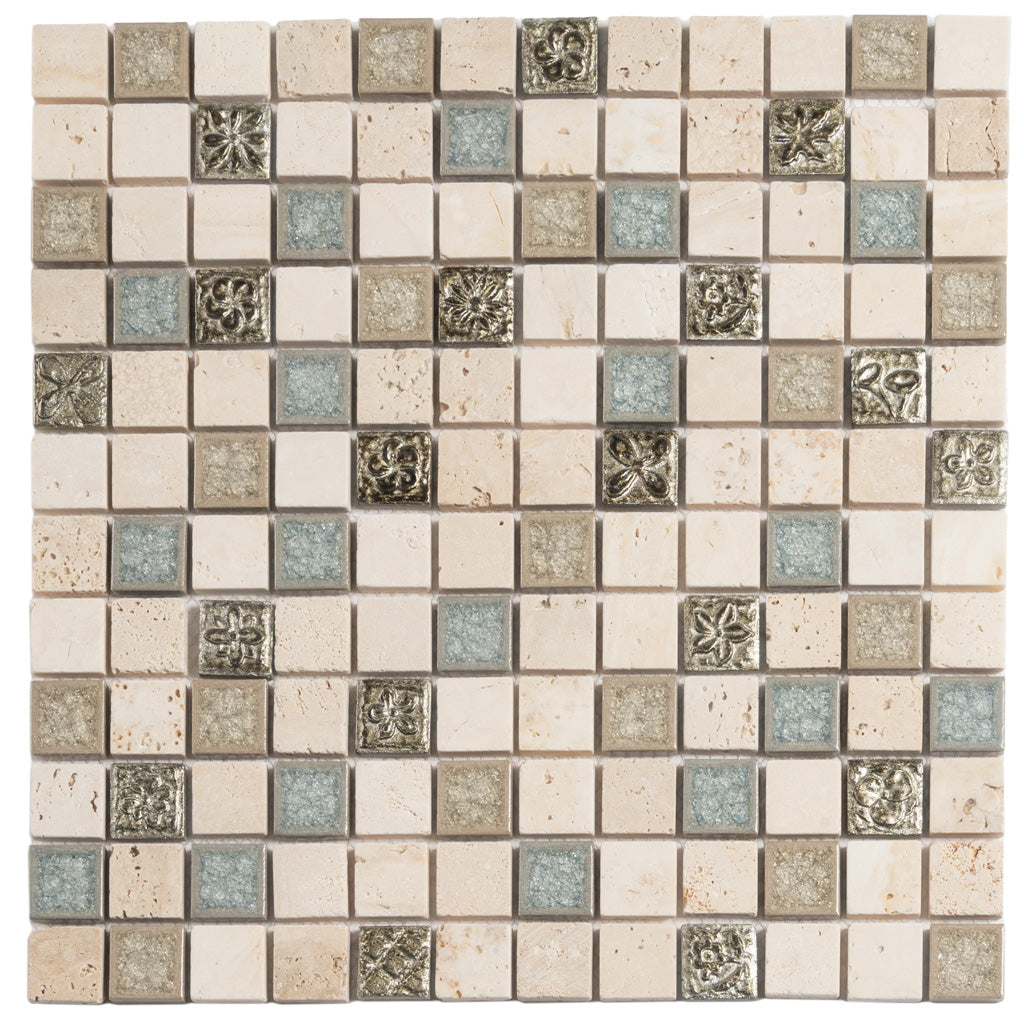 Beige 12 x 12 Polished Glass, Resin, Stone Mosaic Tile