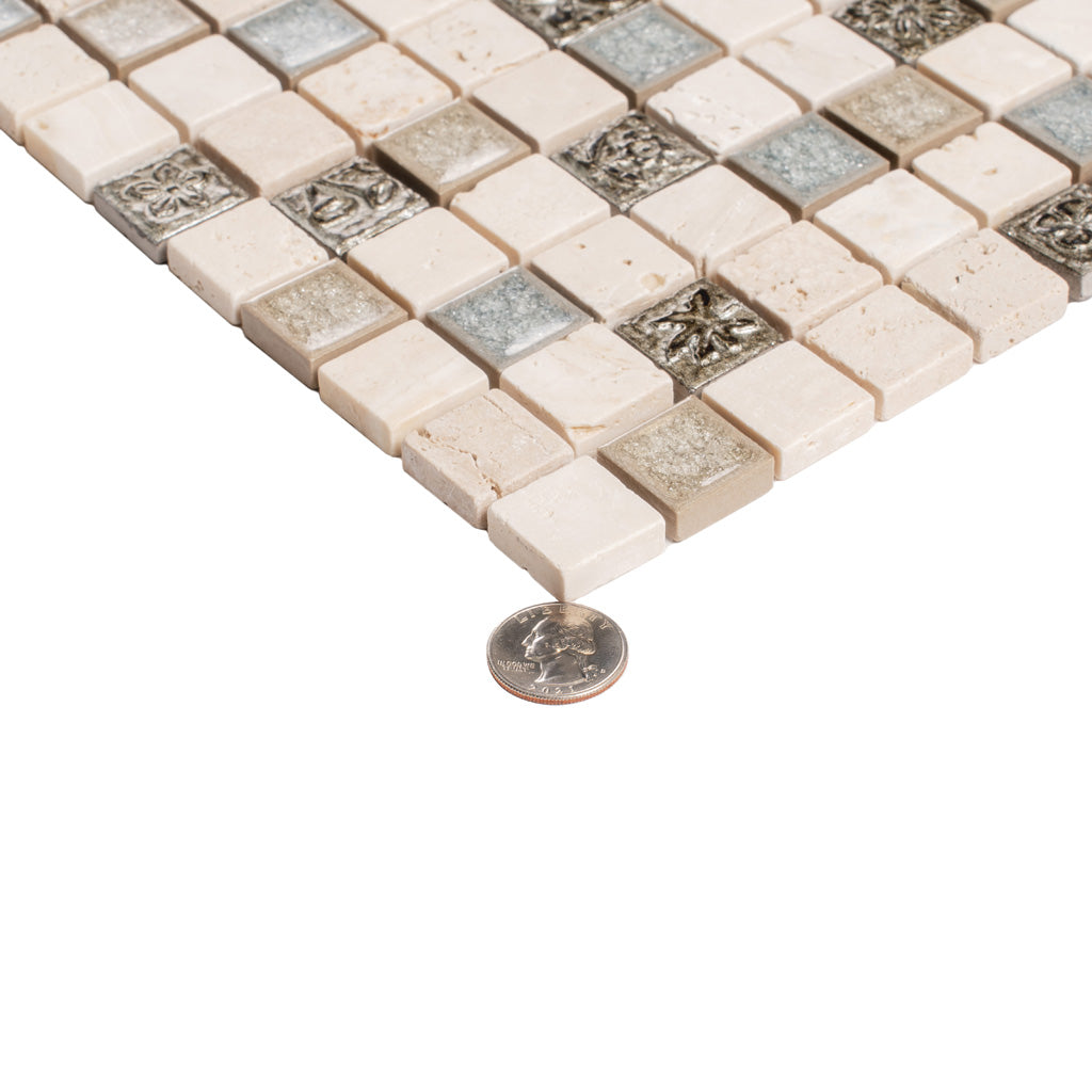 Beige 12 x 12 Polished Glass, Resin, Stone Mosaic Tile