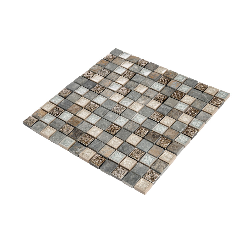 Beige and Gray 12 x 12 Polished Glass, Resin, Stone Mosaic Tile