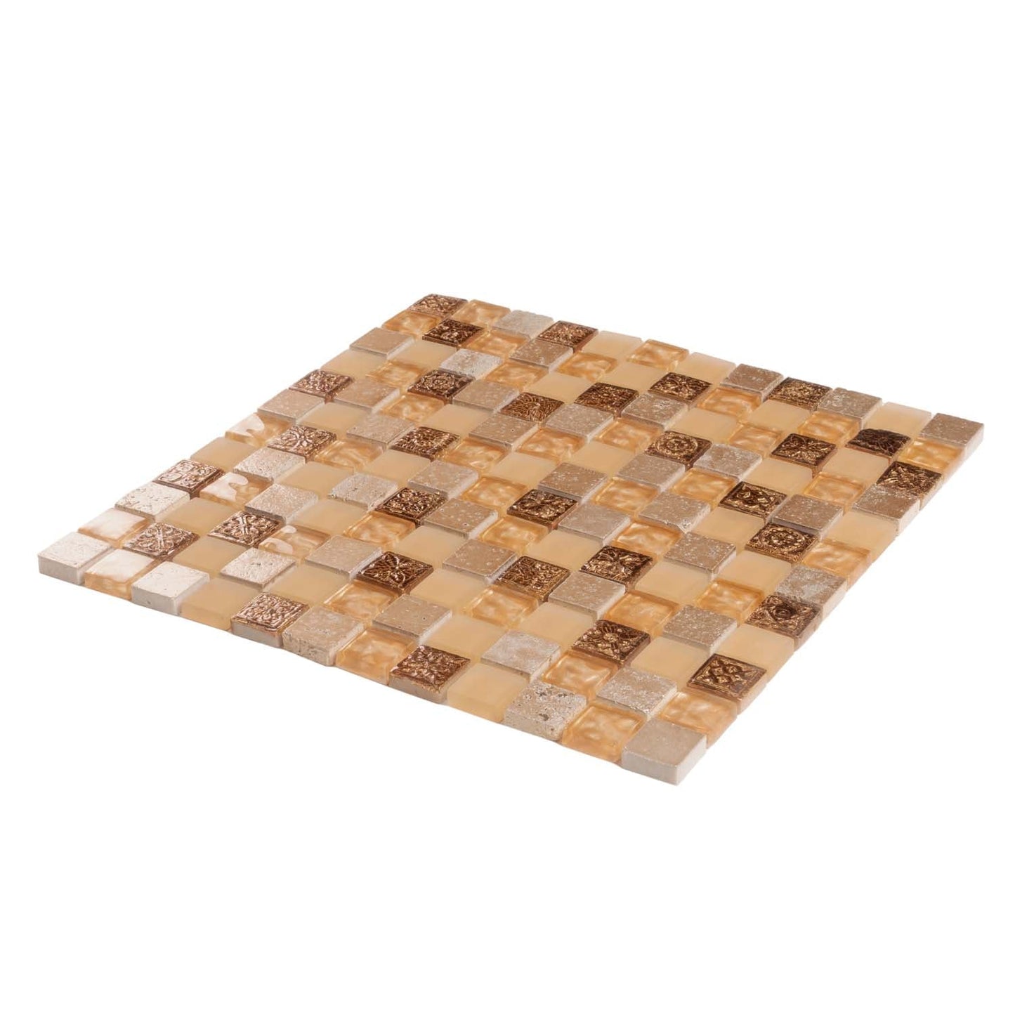 Beige 12 x 12 Glossy, Foiled Glass, Resin, Stone Mosaic Tile