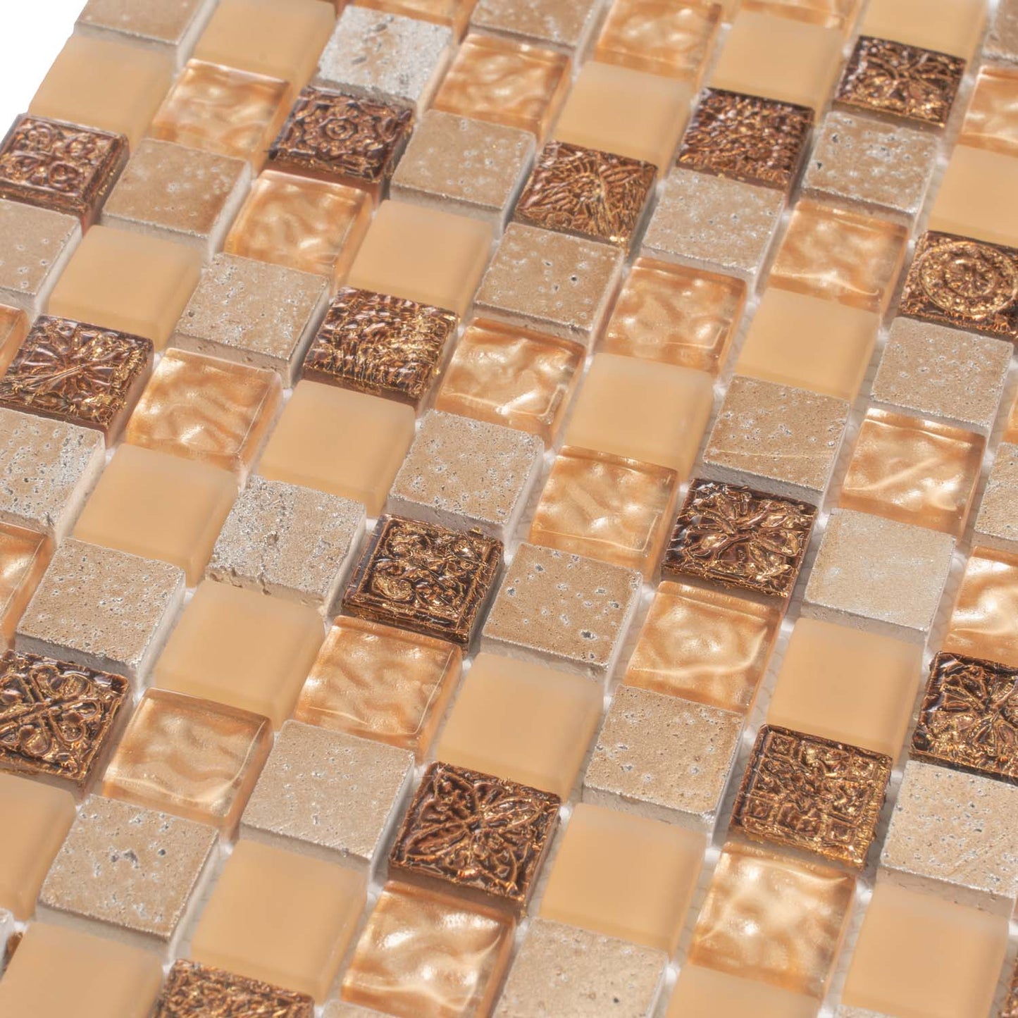 Beige 12 x 12 Glossy, Foiled Glass, Resin, Stone Mosaic Tile