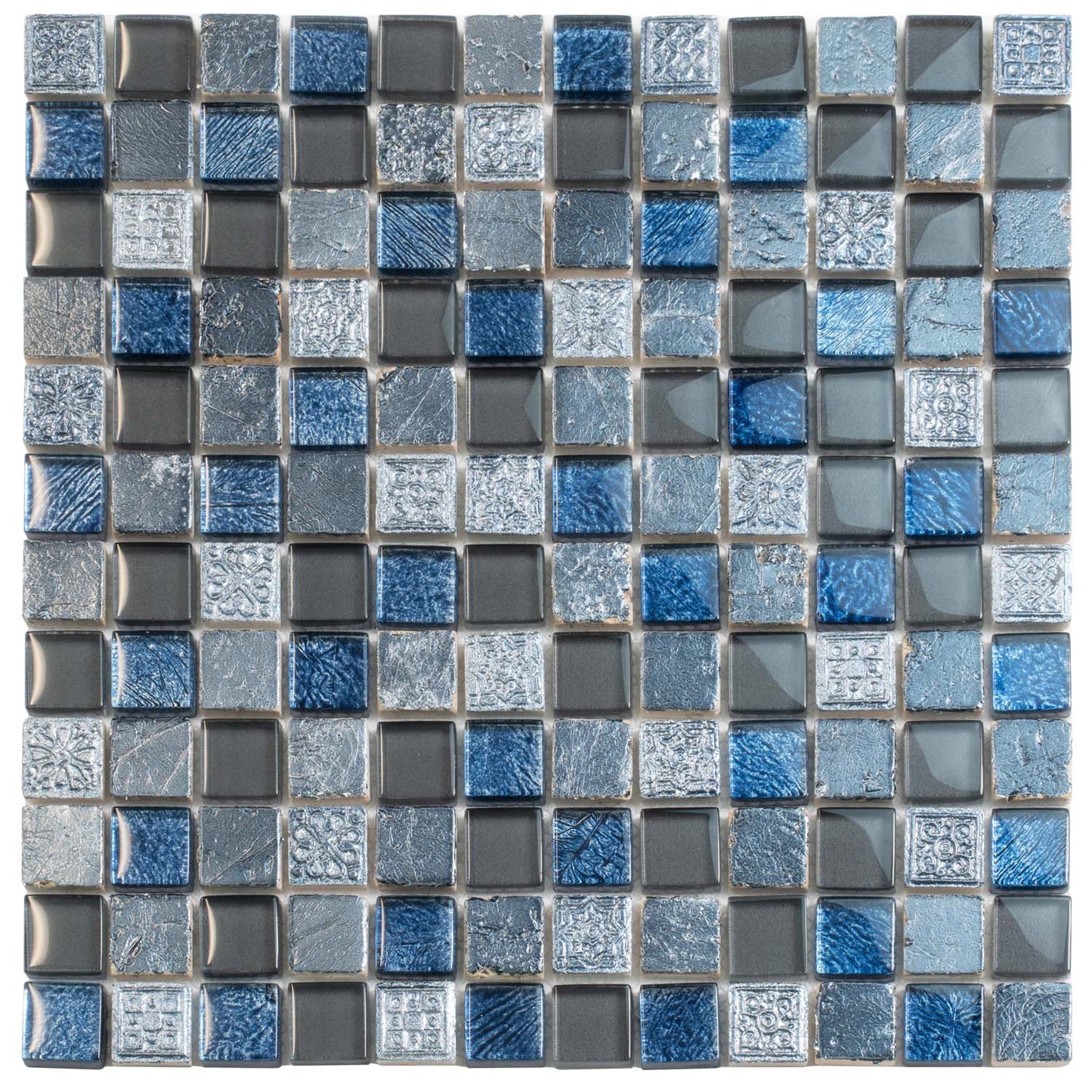 Gray and Blue 12 x 12 Glossy, Foiled Glass, Resin, Stone Mosaic Tile