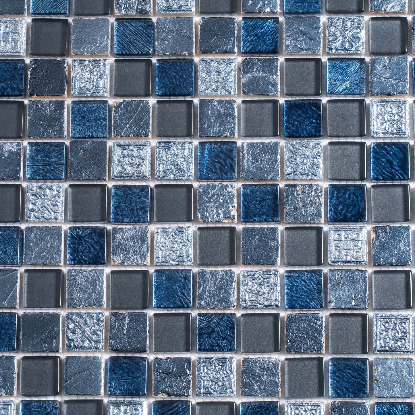 Gray and Blue 12 x 12 Glossy, Foiled Glass, Resin, Stone Mosaic Tile