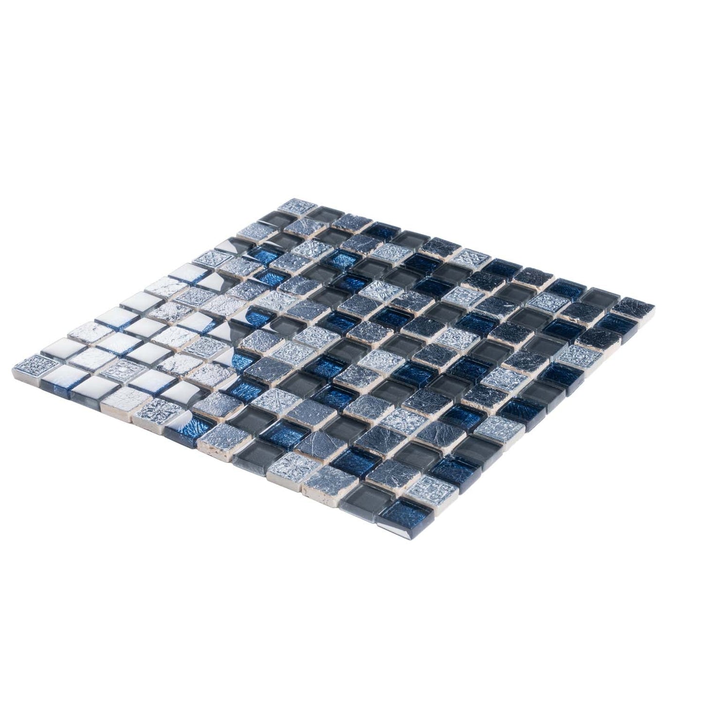 Gray and Blue 12 x 12 Glossy, Foiled Glass, Resin, Stone Mosaic Tile