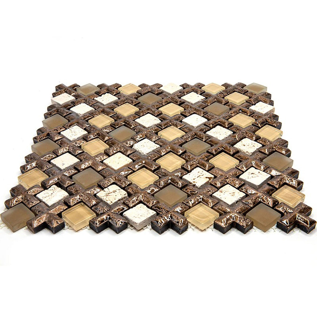 Brown 11 x 11 Polished, Matte, Textured Glass, Resin, Stone Mosaic Tile