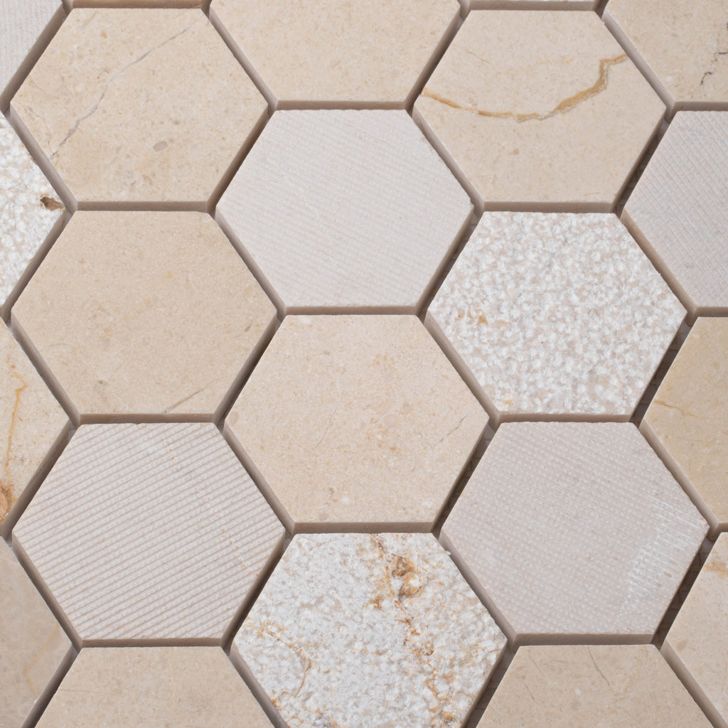 Beige 12 x 12 Polished, etched Marble Mosaic Tile