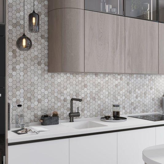 Gray 12 x 12 Polished, etched Marble Mosaic Tile - Sample