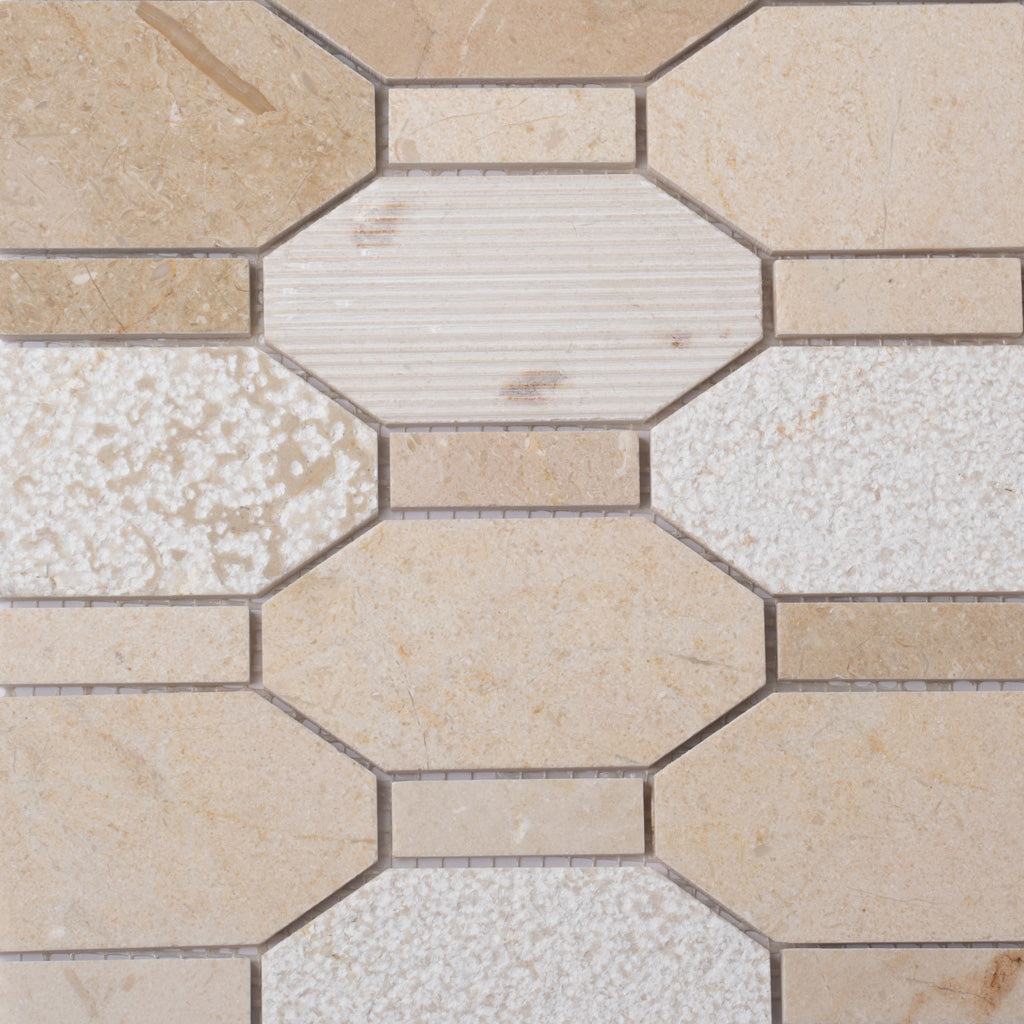 Beige 11 x 12 Polished, etched Marble Mosaic Tile