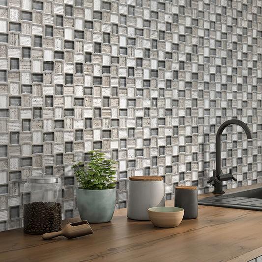 Gray 12 x 12 Polished, etched Glass, Marble Mosaic Tile - Sample