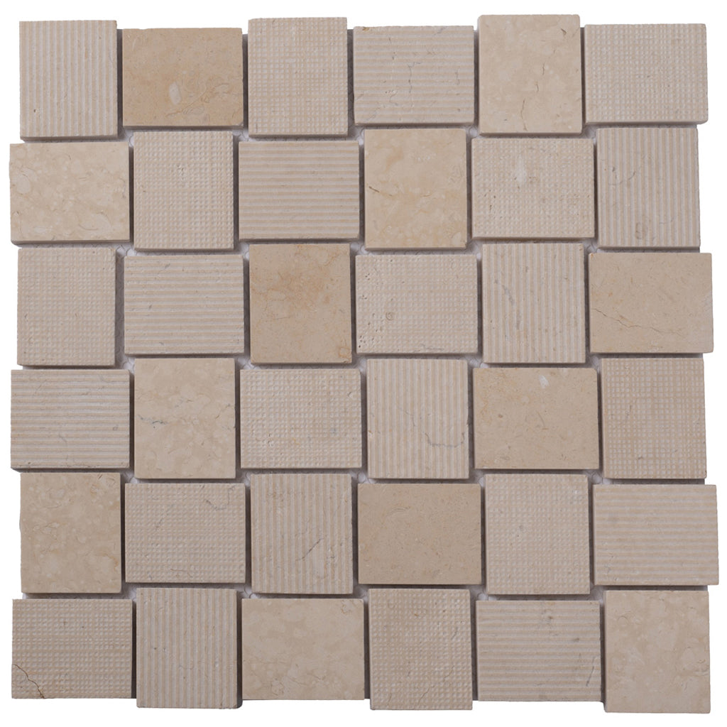 Beige 11 x 11 Polished, etched Marble Mosaic Tile