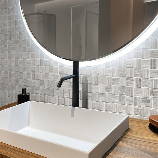 Gray 11 x 11 Polished, etched Marble Mosaic Tile - Sample