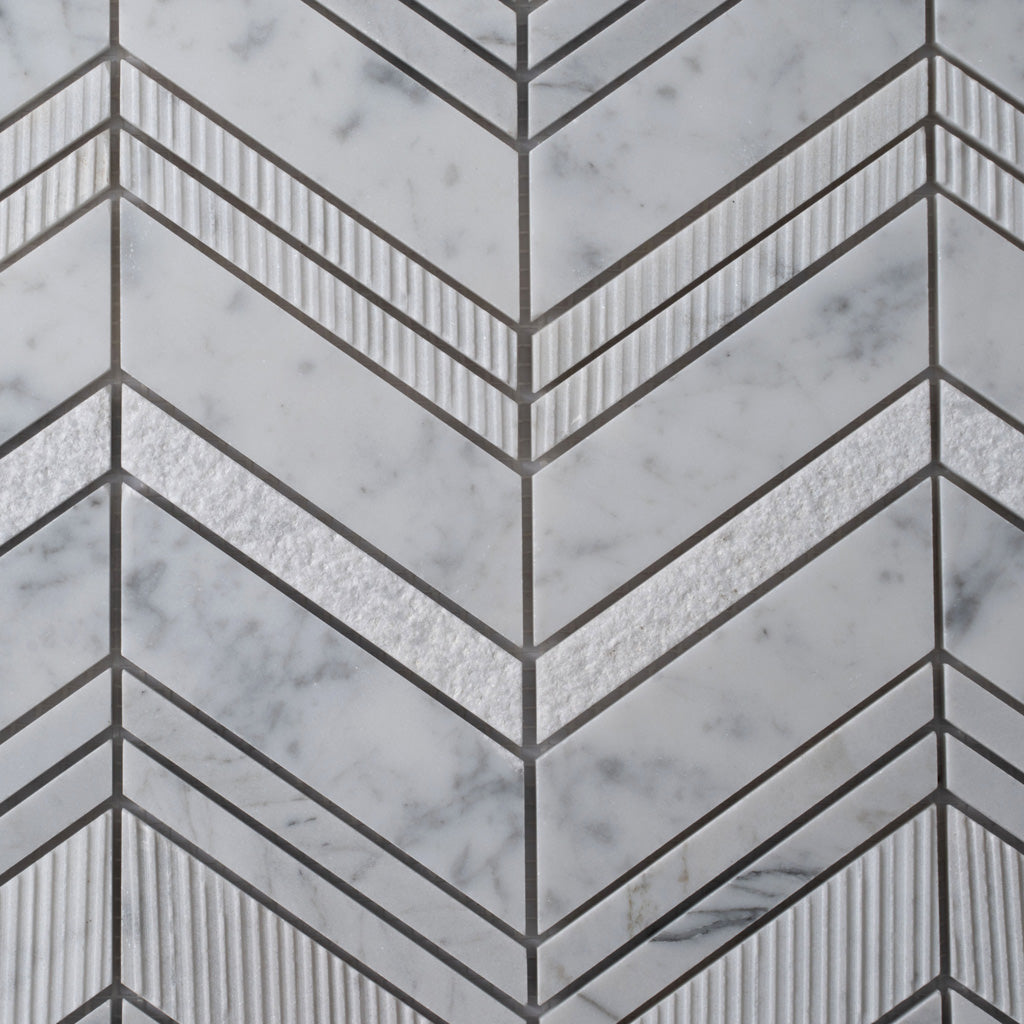 Gray and White 13 x 13 Polished, etched Marble Mosaic Tile