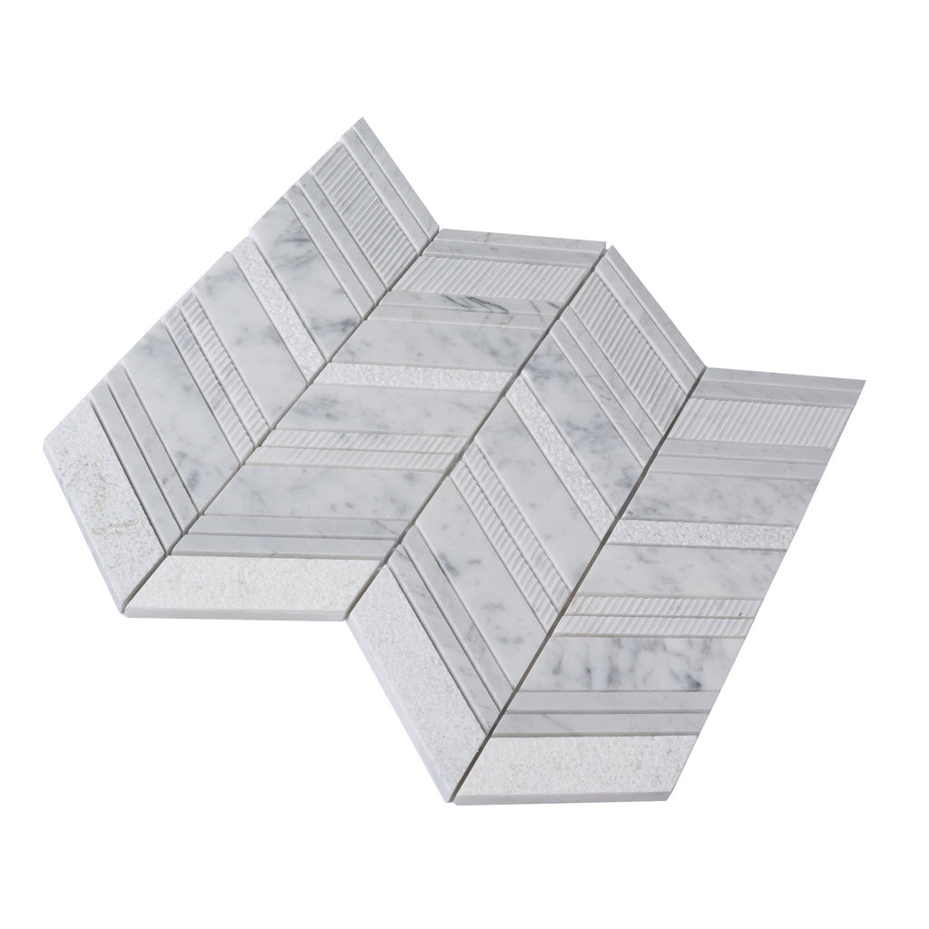 Gray and White 13 x 13 Polished, etched Marble Mosaic Tile