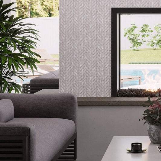 Gray 12 x 12 Polished, etched Marble Mosaic Tile - Sample