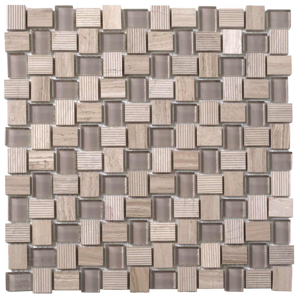 Gray 12 x 12 Polished, etched Glass, Marble Mosaic Tile