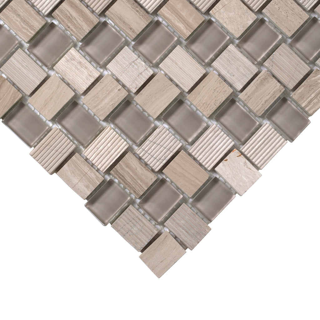 Gray 12 x 12 Polished, etched Glass, Marble Mosaic Tile