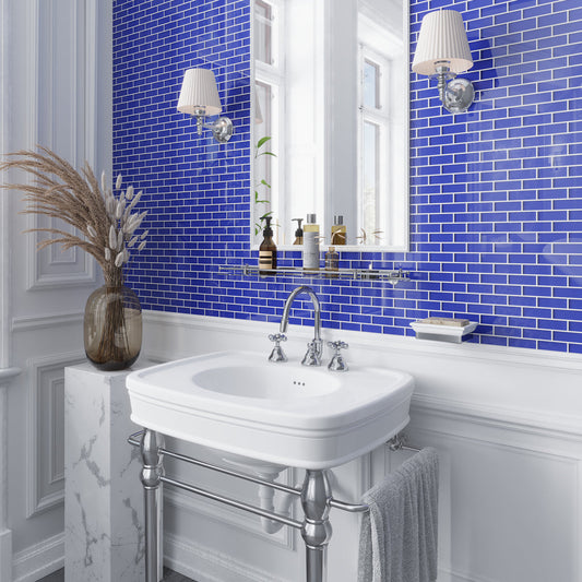 Cobalt Blue 12 x 12 Glossy Glass Mosaic Tile