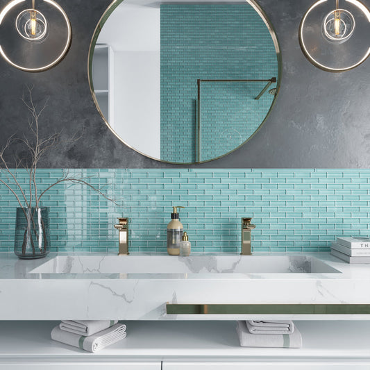 Sky Blue 12 x 12 Glossy Glass Mosaic Tile - Sample