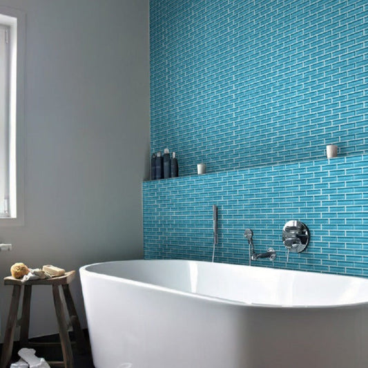 Sapphire Blue 12 x 12 Glossy Glass Mosaic Tile - Sample