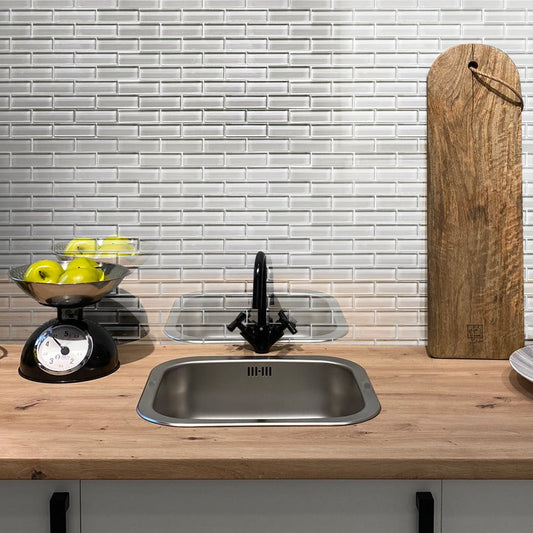 Light Taupe Beige 12 x 12 Glossy Glass Mosaic Tile - Sample