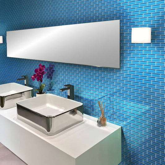 Cerulean Blue 12 x 12 Glossy Glass Mosaic Tile - Sample