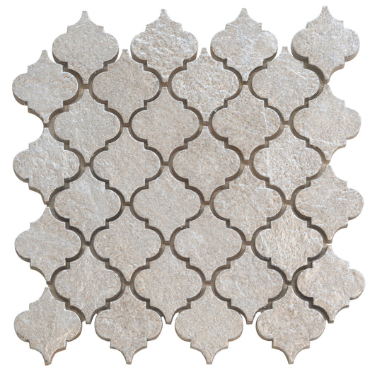Silver Gray 12x12 Textured, Foiled Resin Arabesque Mosaic Tile