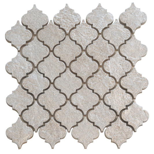 Silver Gray 12x12 Textured, Foiled Resin Arabesque Mosaic Tile - Sample