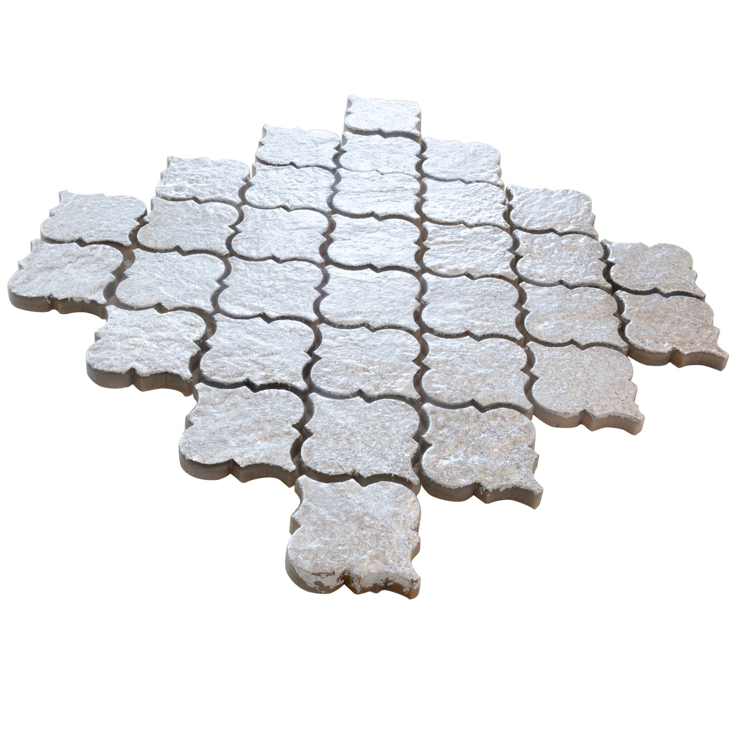 Silver Gray 12x12 Textured, Foiled Resin Arabesque Mosaic Tile - Sample