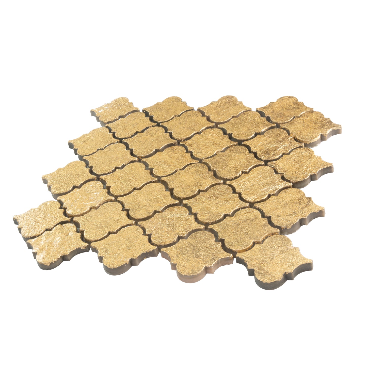 Gold 12x12 Textured, Foiled Resin Arabesque Mosaic Tile