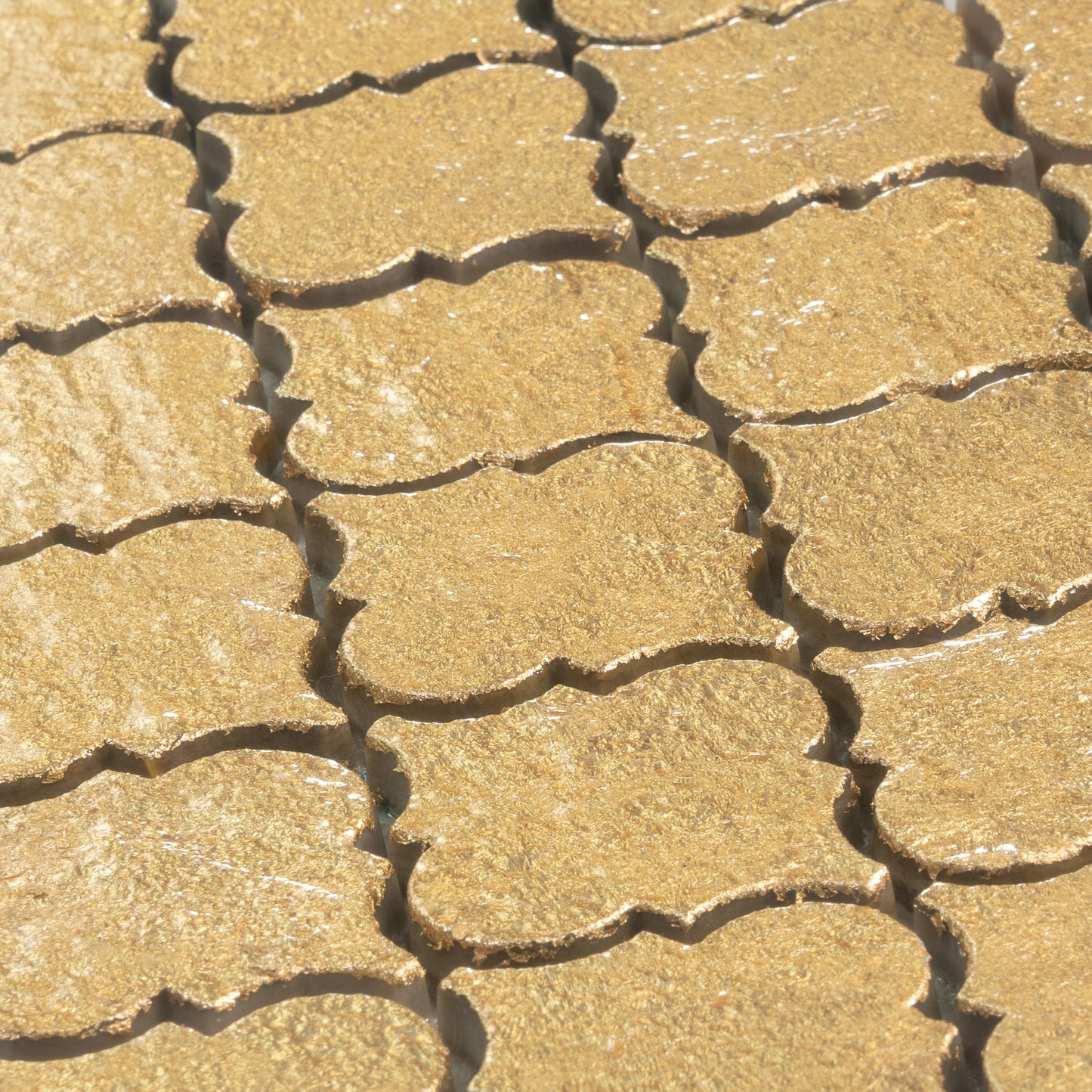 Gold 12x12 Textured, Foiled Resin Arabesque Mosaic Tile