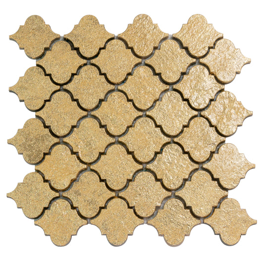 Gold 12x12 Textured, Foiled Resin Arabesque Mosaic Tile