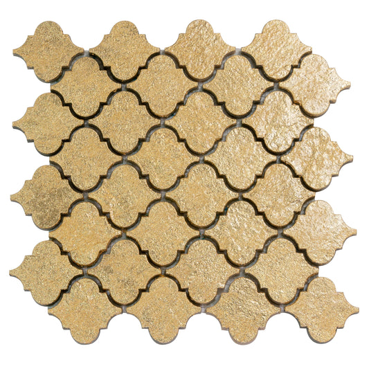Gold 12x12 Textured, Foiled Resin Arabesque Mosaic Tile - Sample
