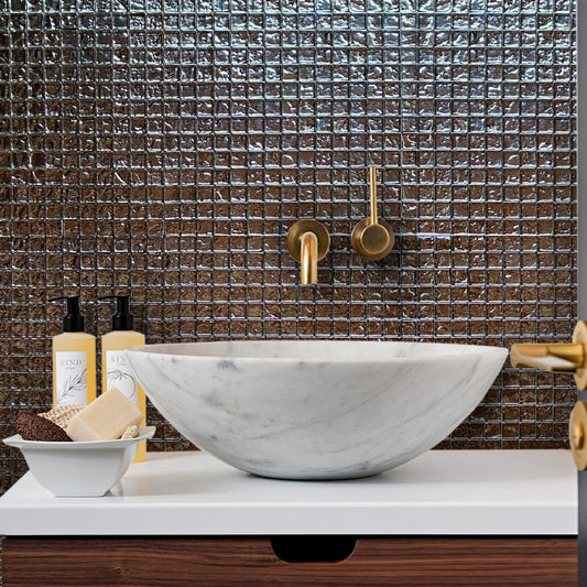 Silver 12 x 12 Polished Glass Mosaic Tile - Sample