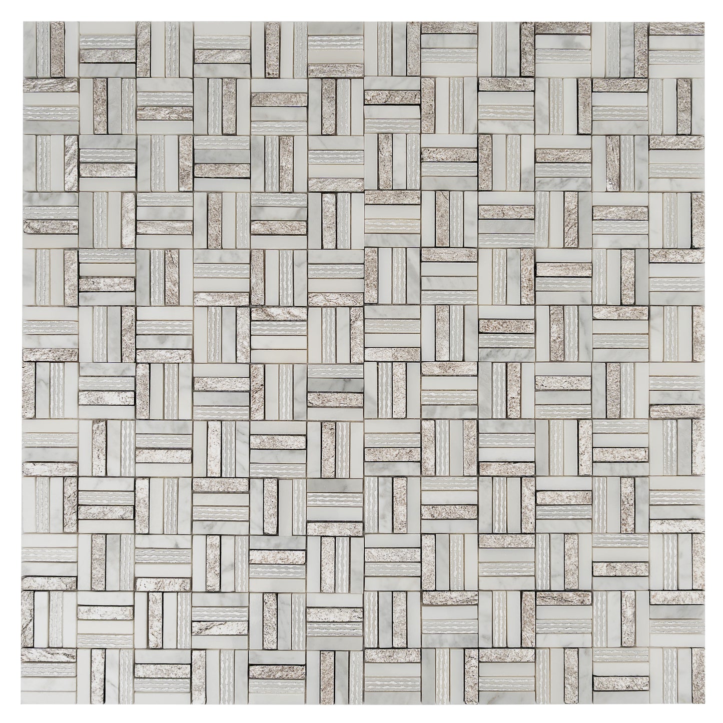 Silver White 12x12 Polished, Textured, Foiled Stone Square Mosaic Tile