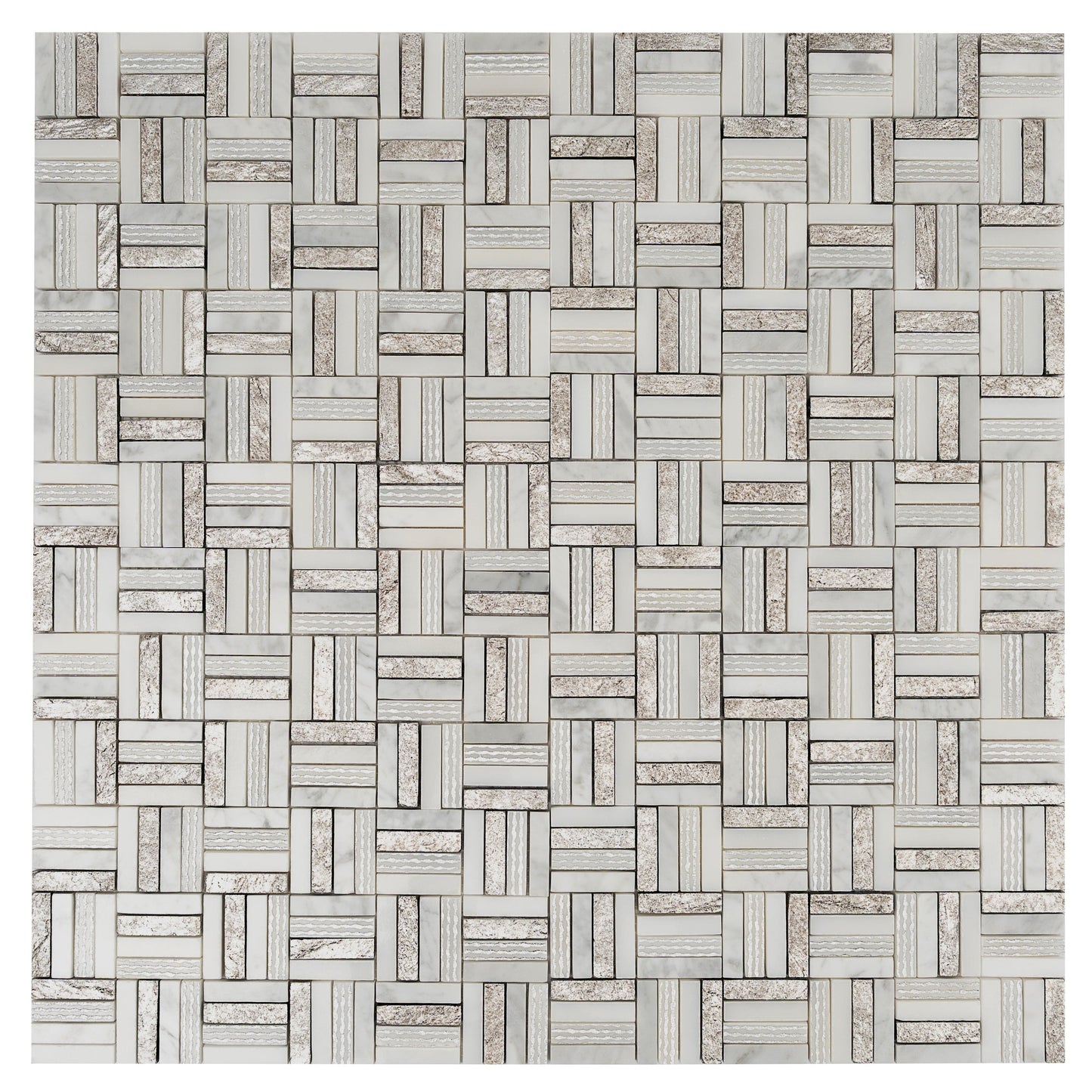Silver White 12x12 Polished, Textured, Foiled Stone Square Mosaic Tile - Sample