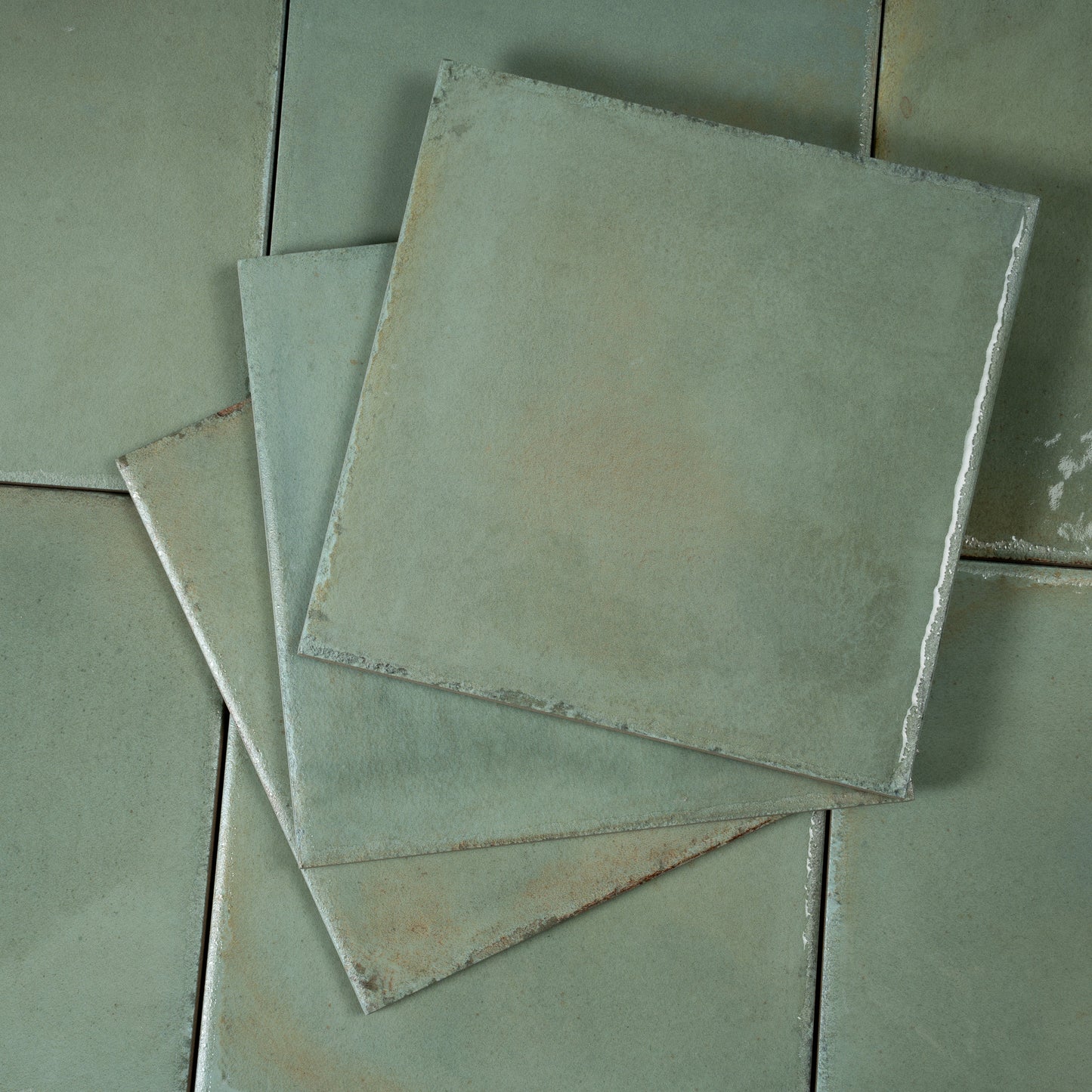 Soft Sage Green 8x8 Glossy Porcelain Zellige Square Subway Tile