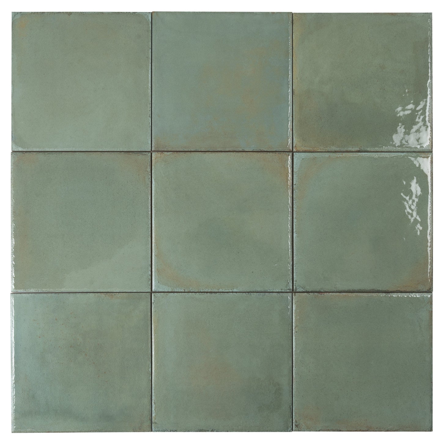 Soft Sage Green 8x8 Glossy Porcelain Zellige Square Subway Tile - Sample