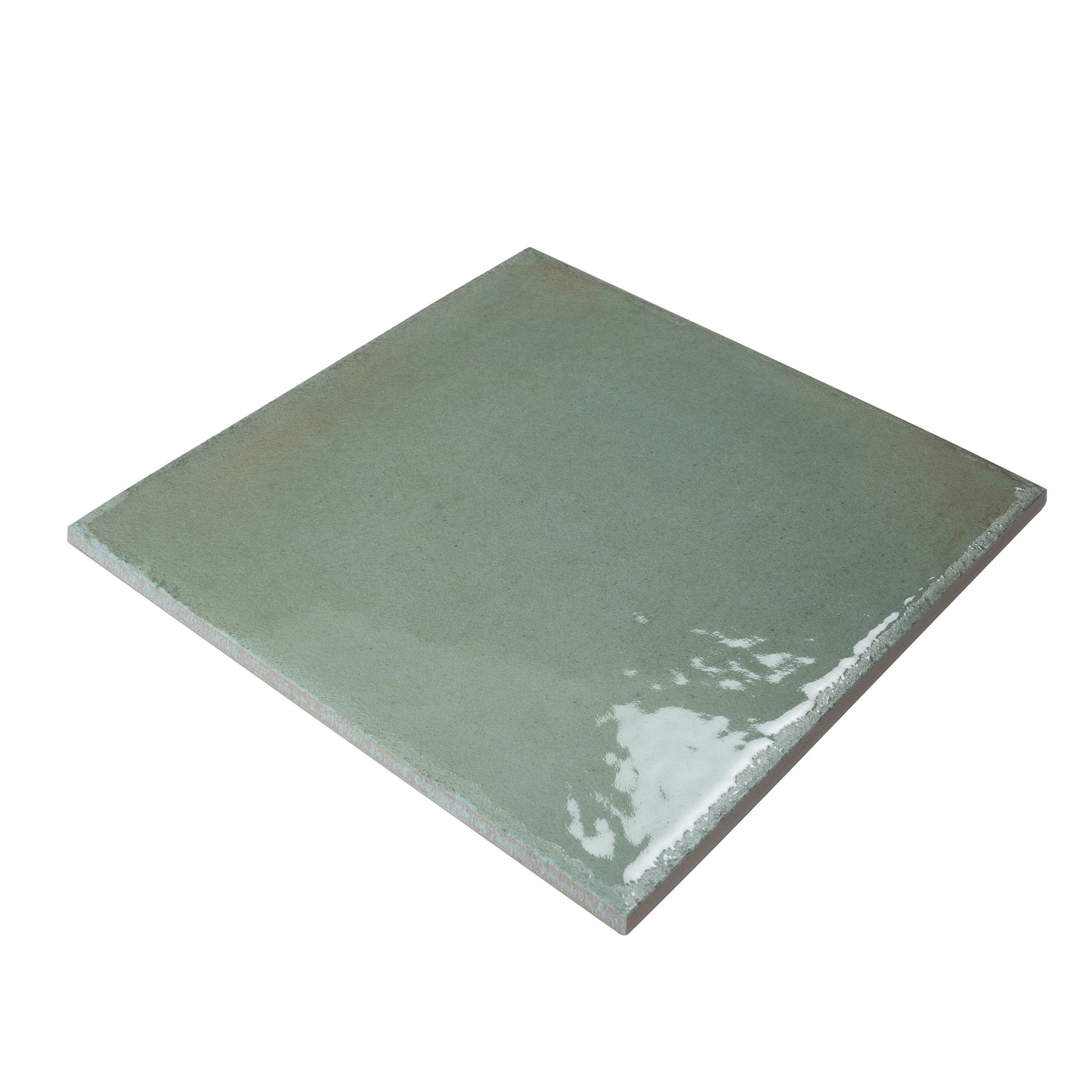 Soft Sage Green 8x8 Glossy Porcelain Zellige Square Subway Tile - Sample