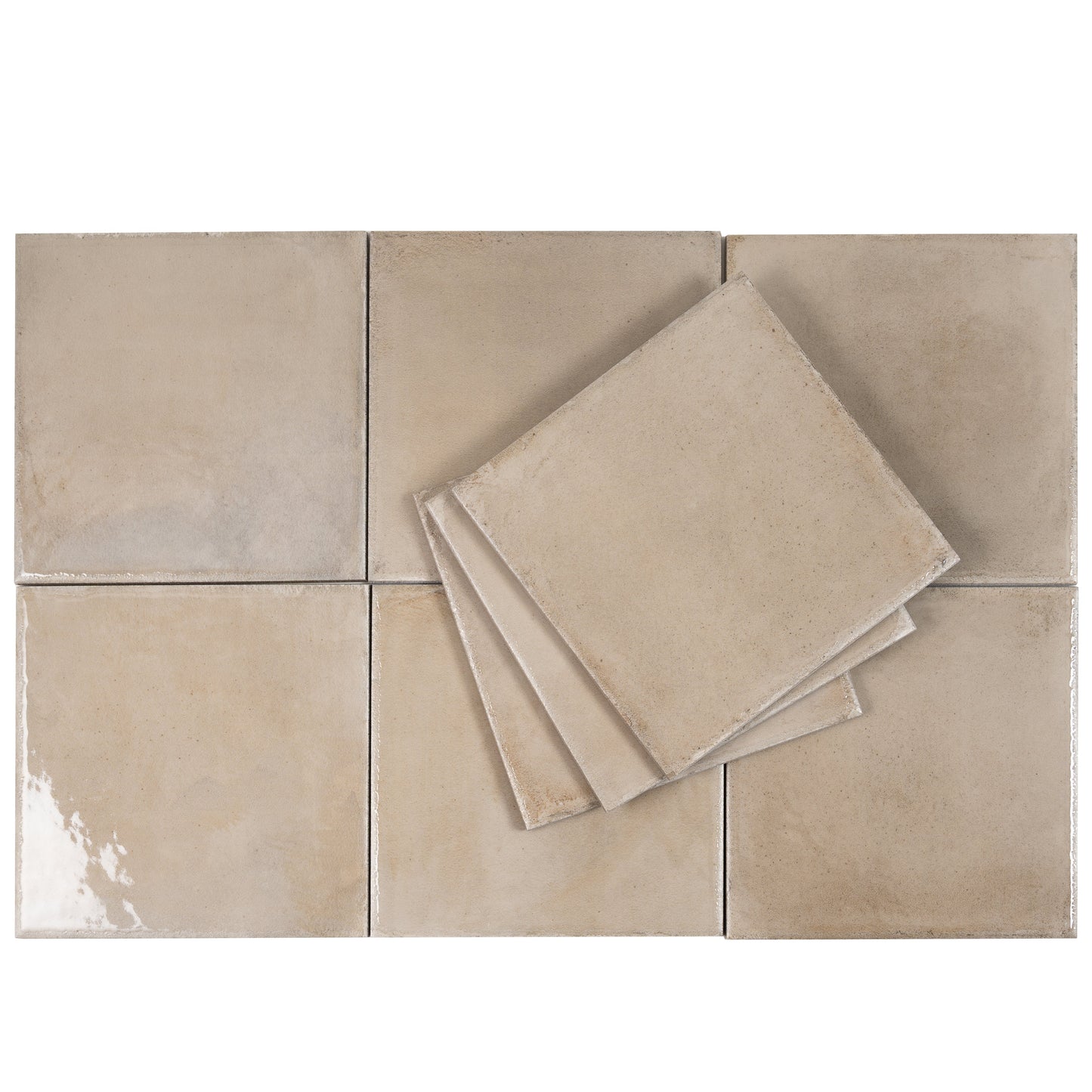 Creamy Beige 8x8 Glossy Porcelain Zellige Square Subway Tile