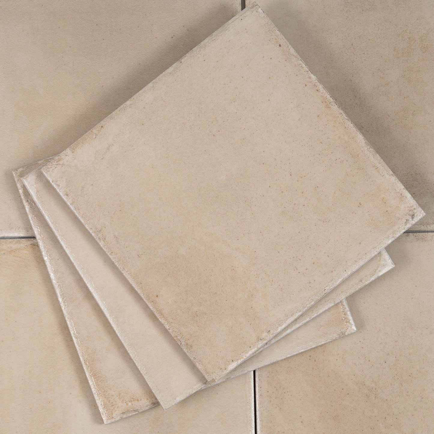 Creamy Beige 8x8 Glossy Porcelain Zellige Square Subway Tile