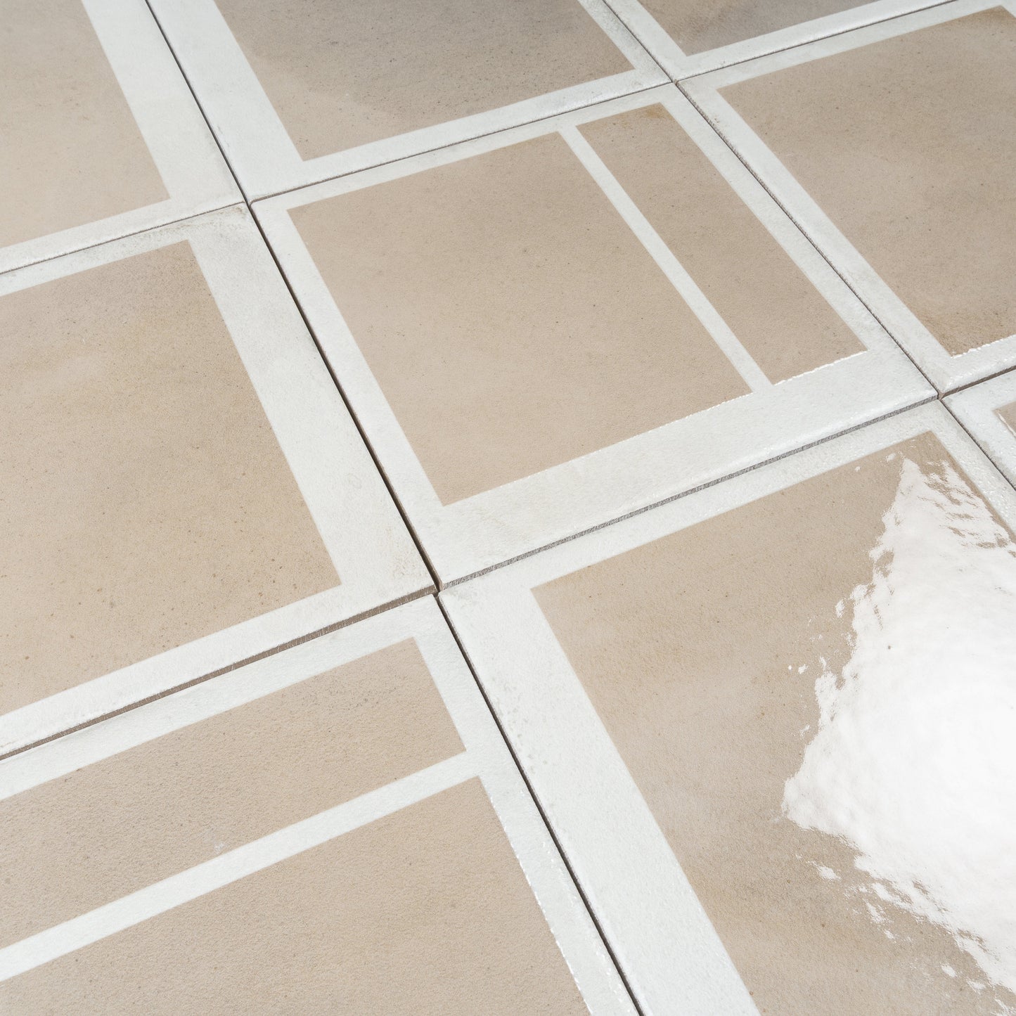 Gray Beige 8x8 Matte, Glossy Porcelain Square Motif Tile - Sample