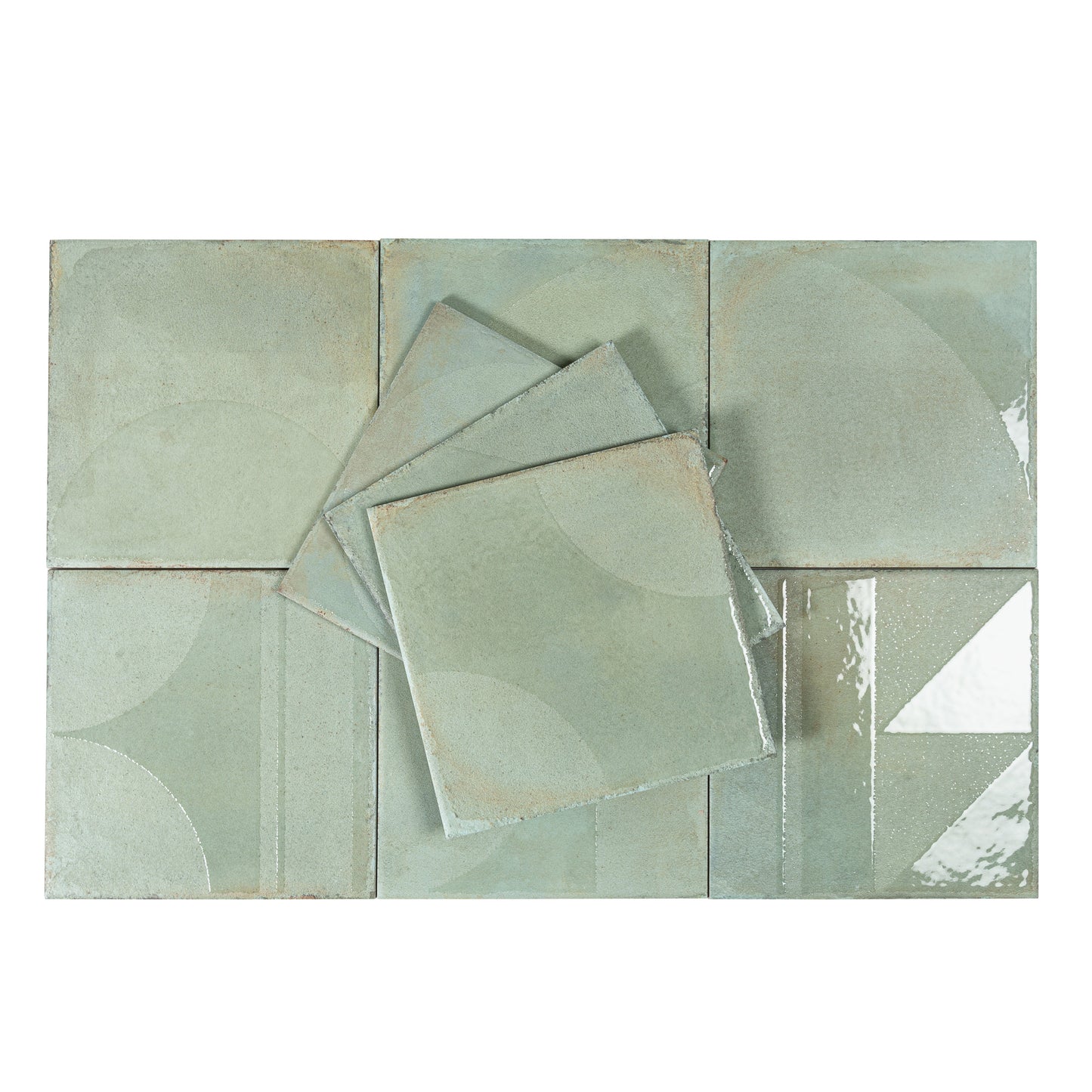 Muted Sage Green 8x8 Matte, Glossy Porcelain Square Motif Tile - Sample